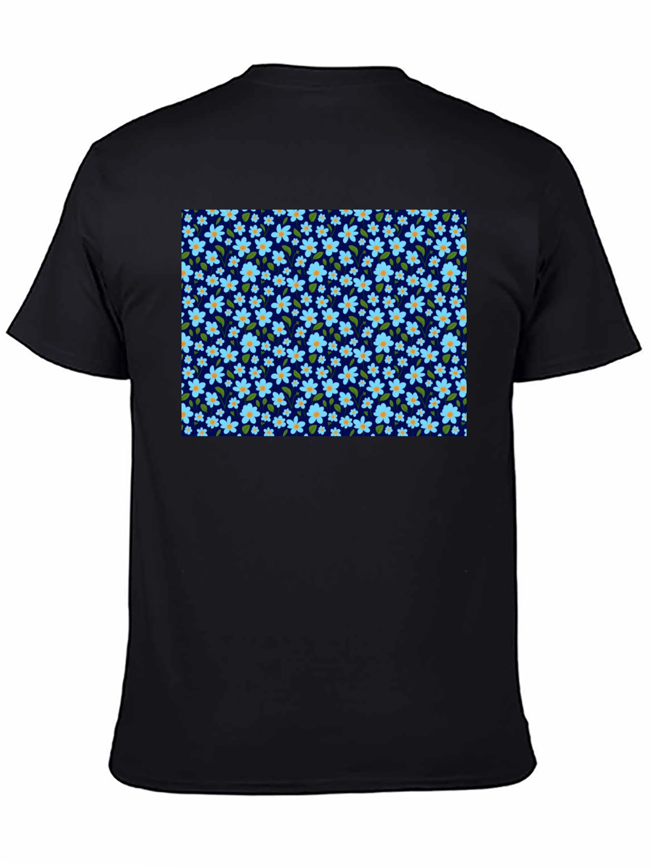 Floral Print Mens Black T-Shirt
