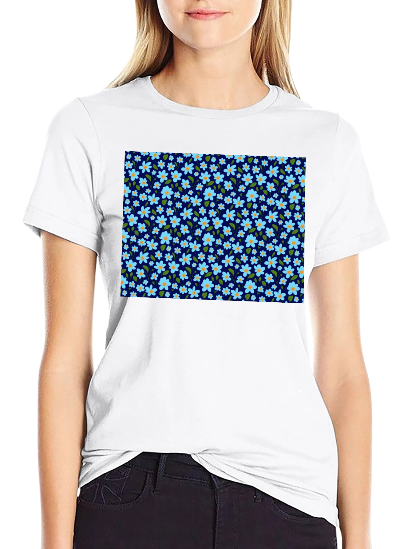 Floral Print Mens Black T-Shirt