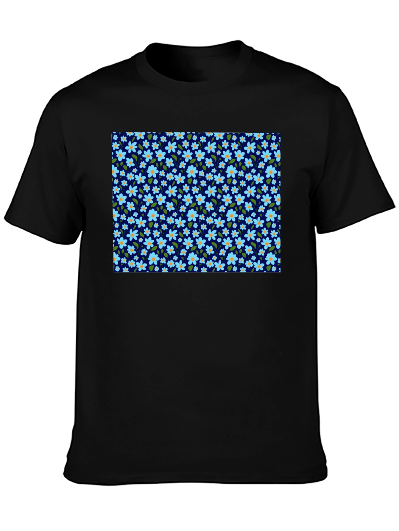 Floral Print Mens Black T-Shirt