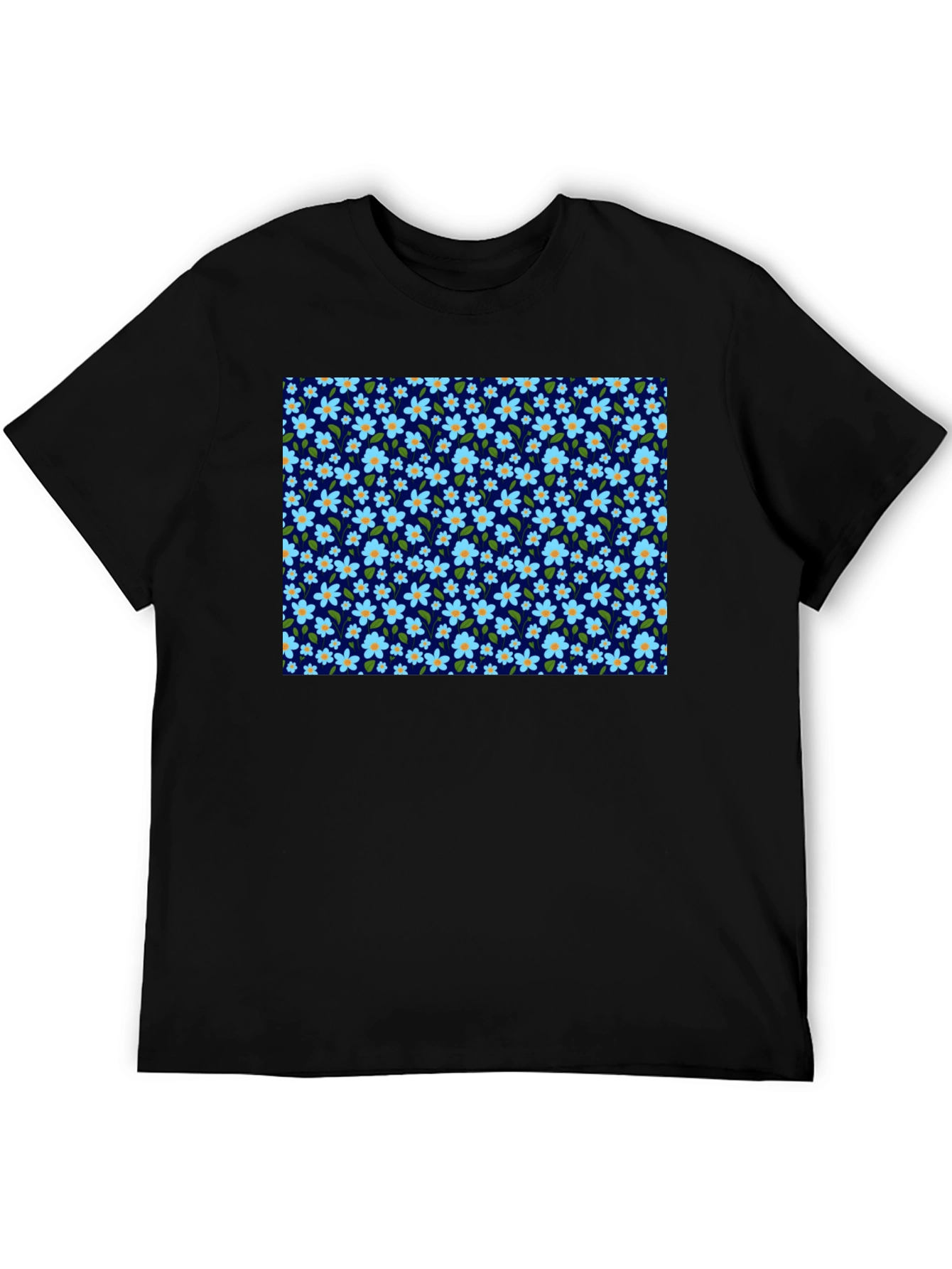 Floral Print Mens Black T-Shirt