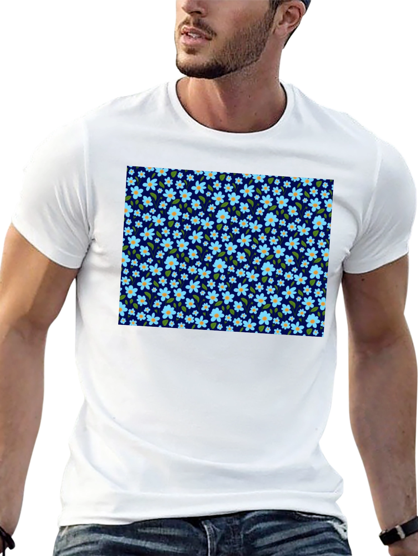 Floral Print Mens Black T-Shirt