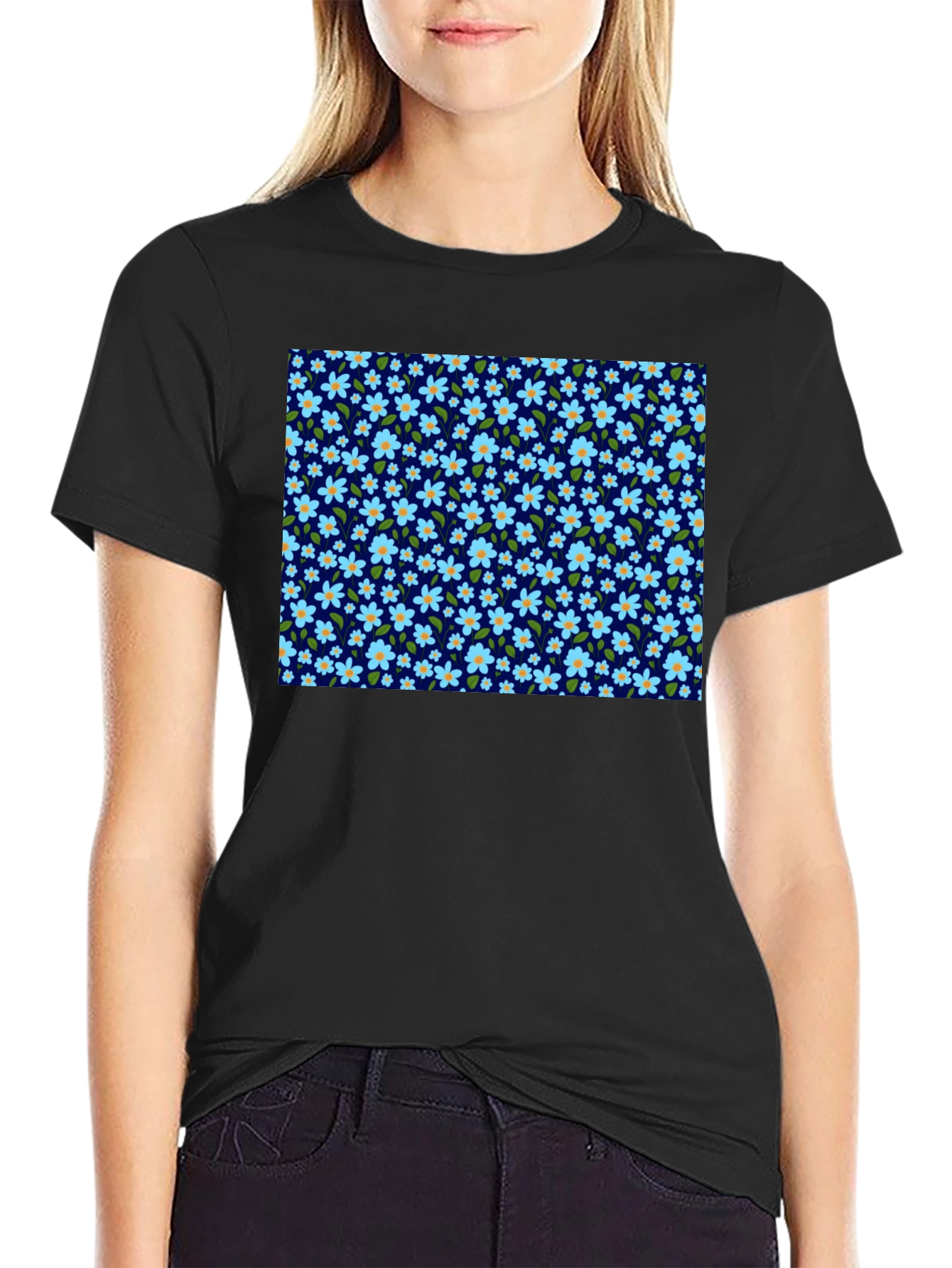 Floral Print Mens Black T-Shirt
