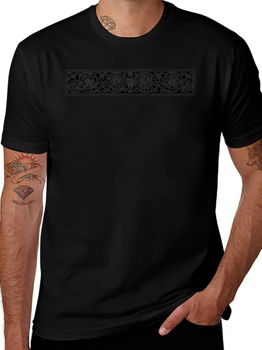 Elegant Black T-Shirt with Floral Border Design
