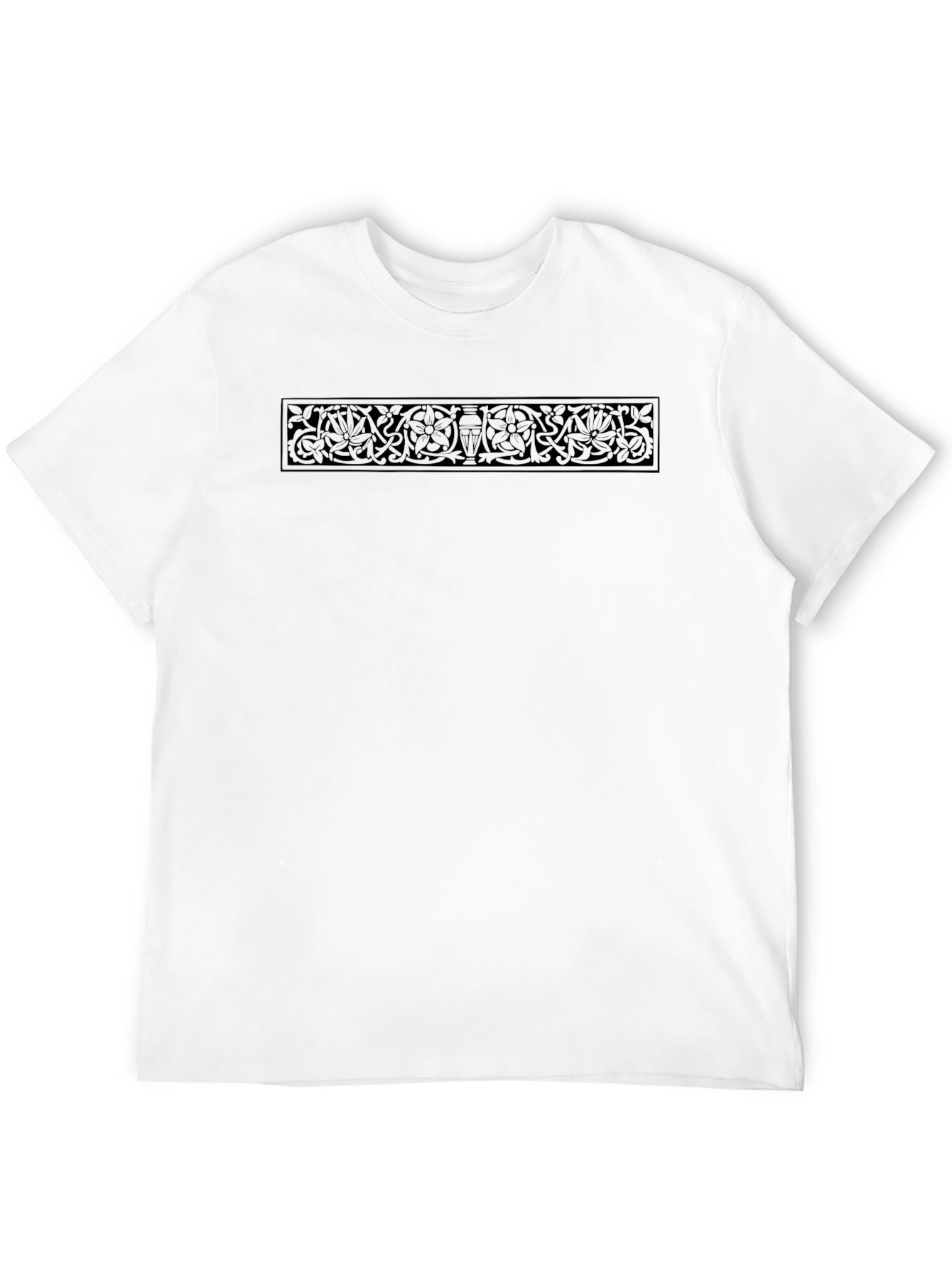 Elegant Black T-Shirt with Floral Border Design