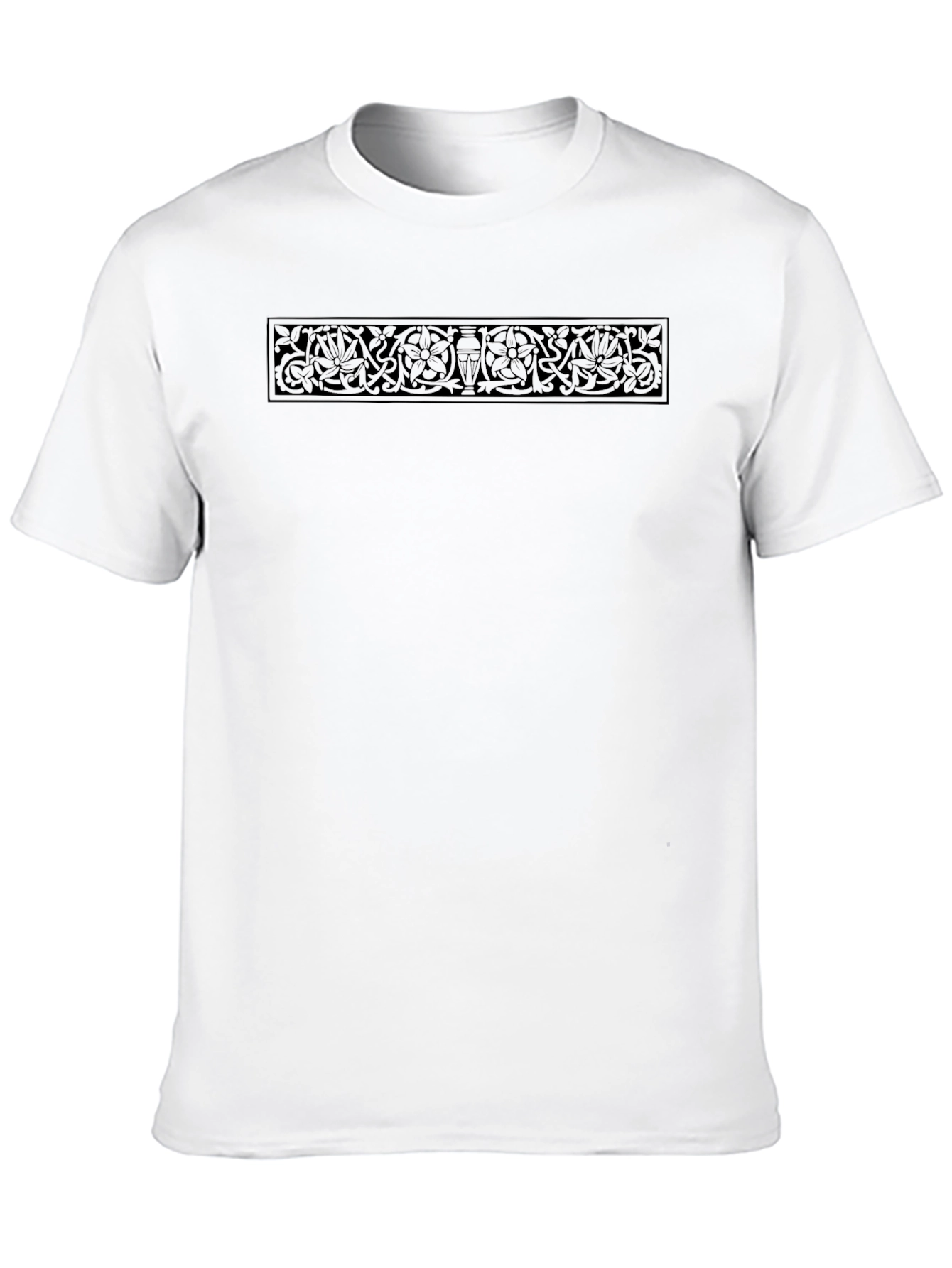 Elegant Black T-Shirt with Floral Border Design