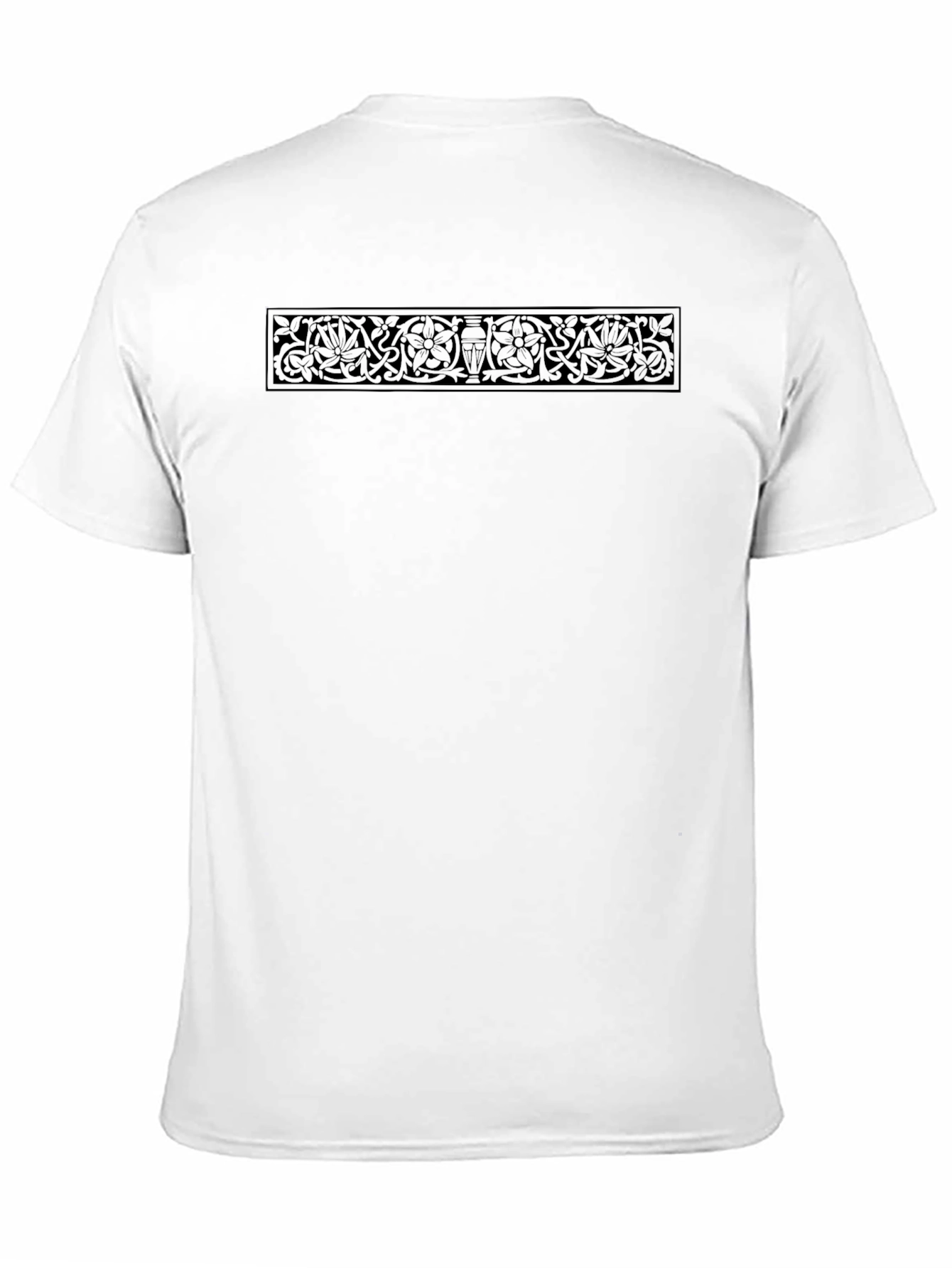 Elegant Black T-Shirt with Floral Border Design