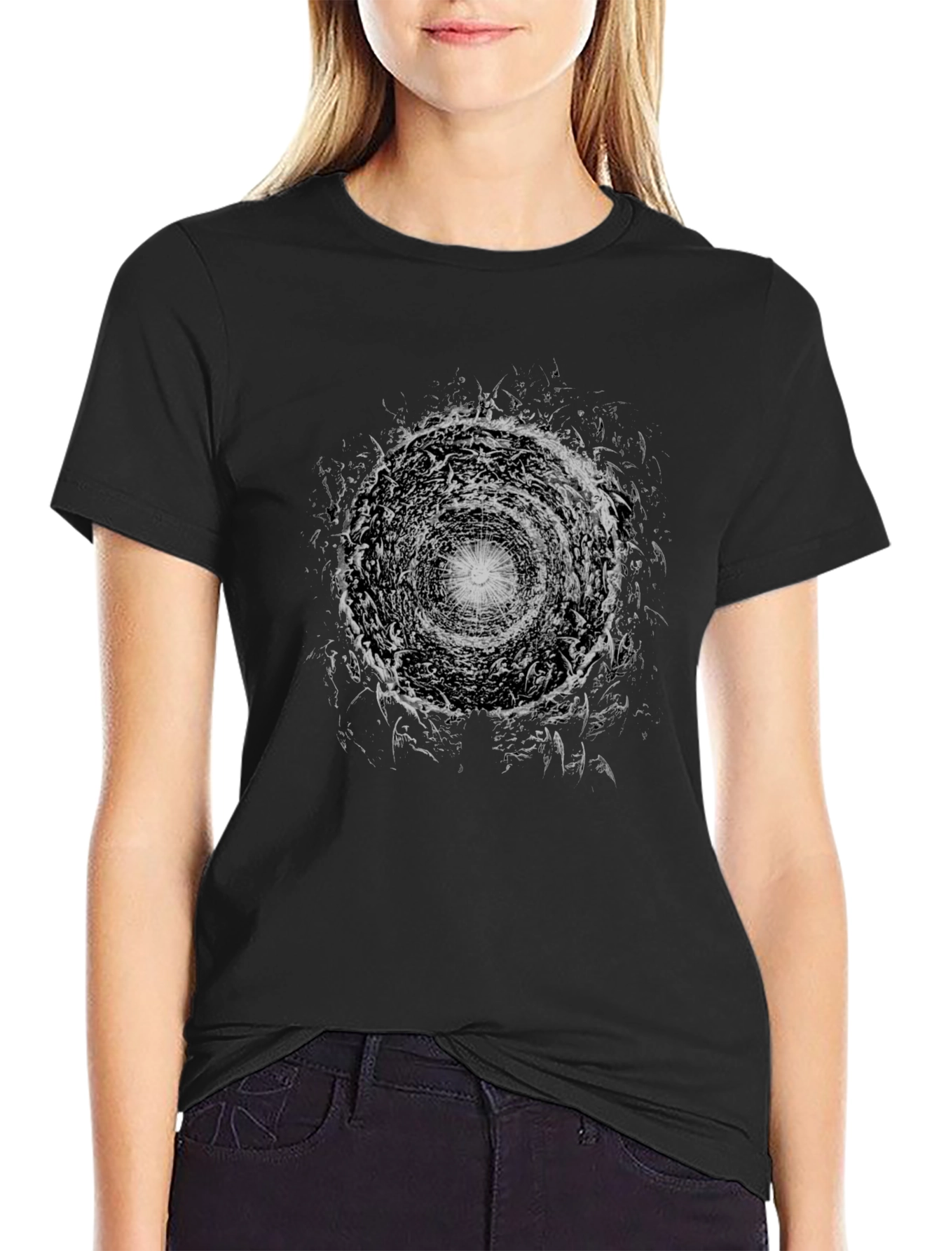 Abstract Vortex Graphic Print Tee - Black