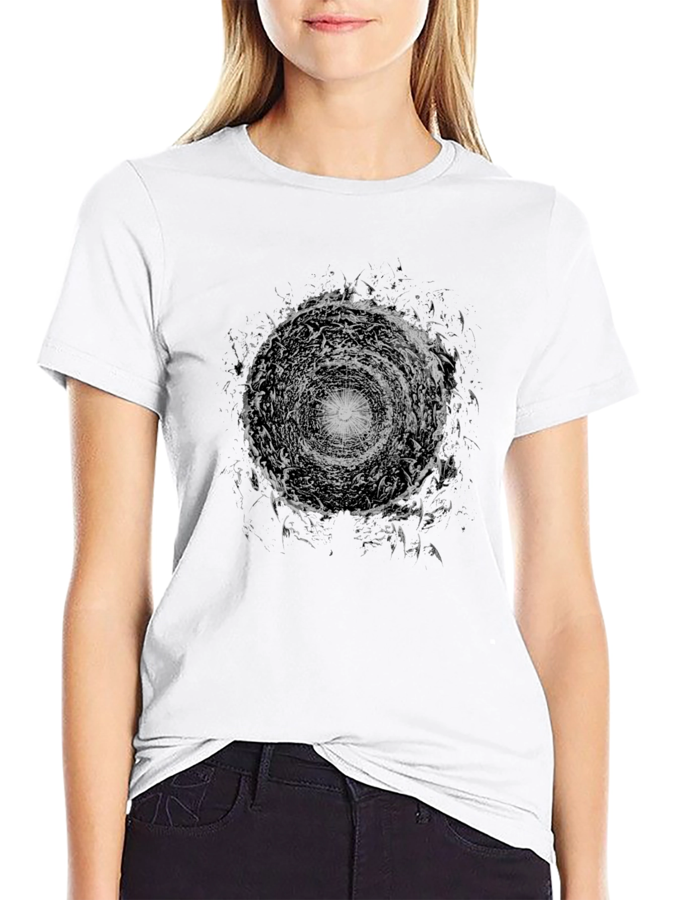 Abstract Vortex Graphic Print Tee - Black
