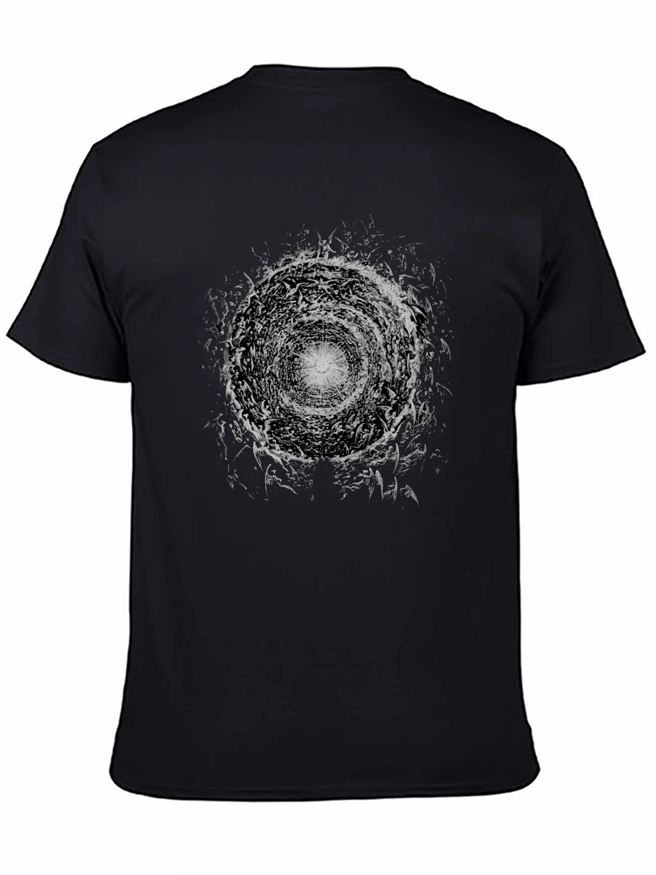 Abstract Vortex Graphic Print Tee - Black