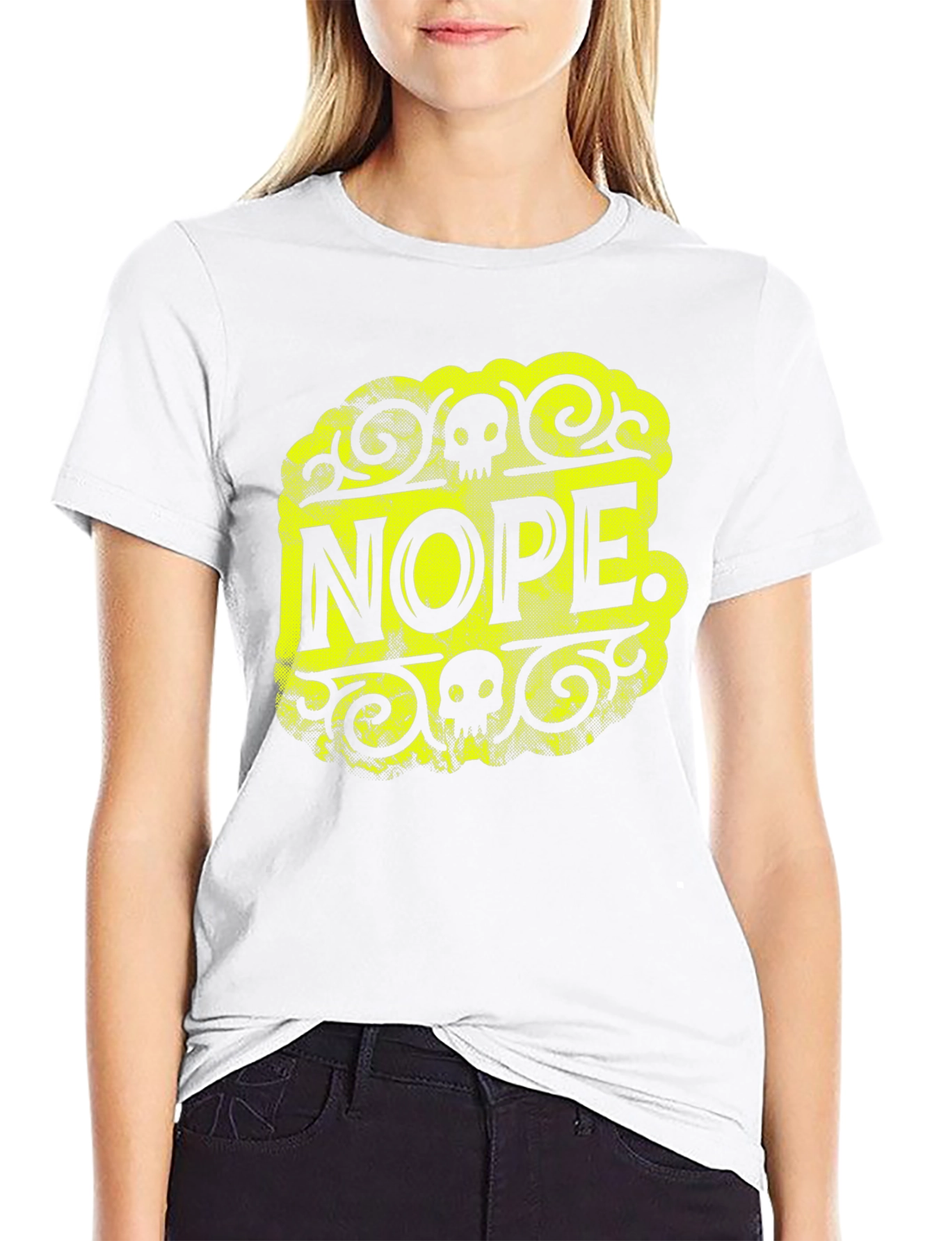 Nope Graphic Tee - Black Cotton Skull Design