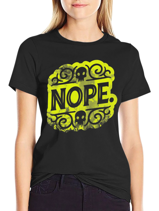 Nope Graphic Tee - Black Cotton Skull Design