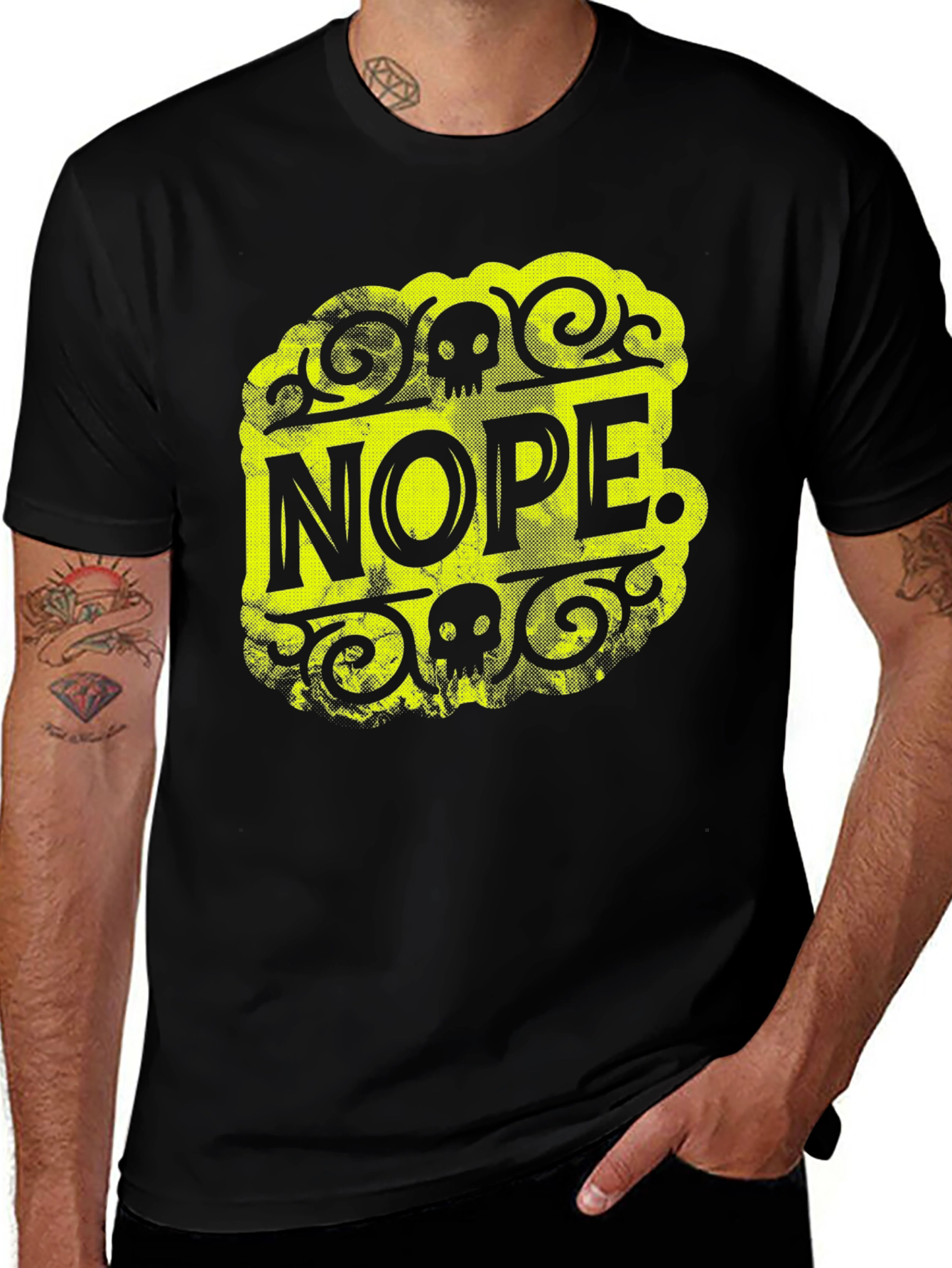 Nope Graphic Tee - Black Cotton Skull Design