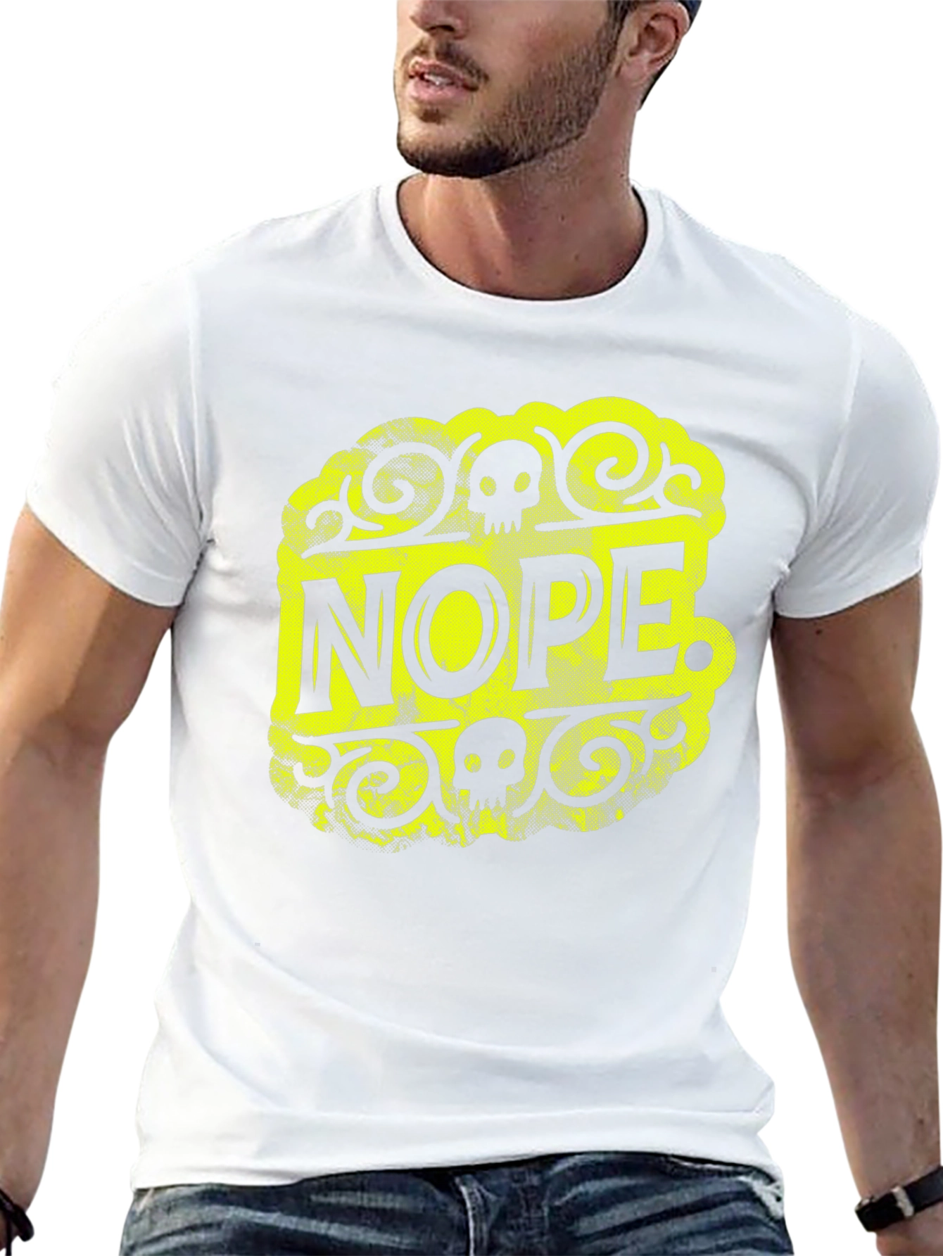 Nope Graphic Tee - Black Cotton Skull Design