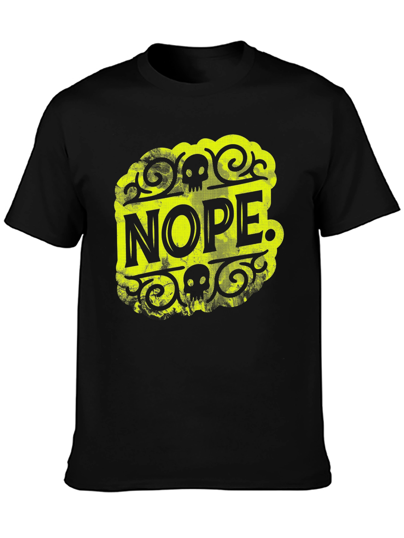 Nope Graphic Tee - Black Cotton Skull Design