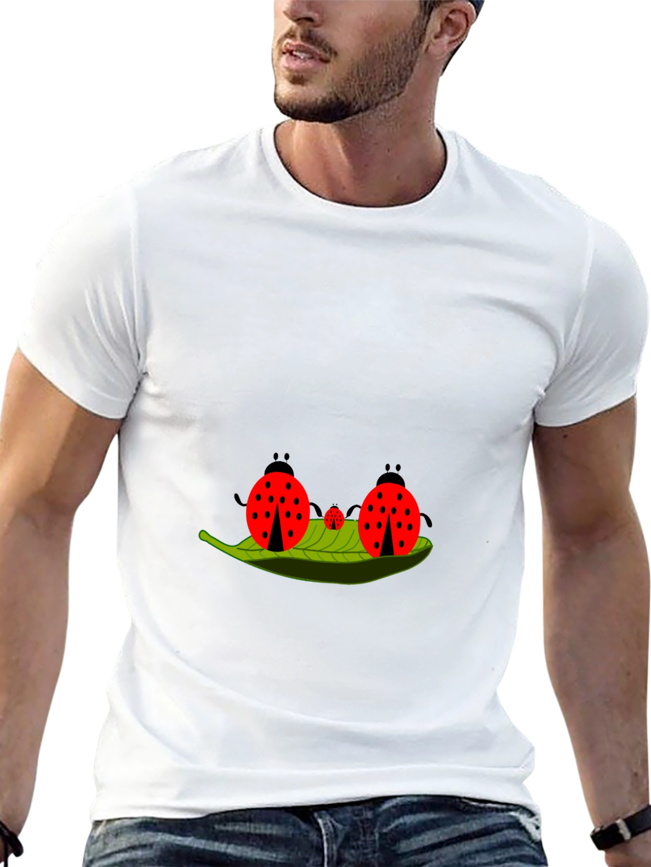 Ladybug Family Graphic Tee - Black Cotton T-Shirt