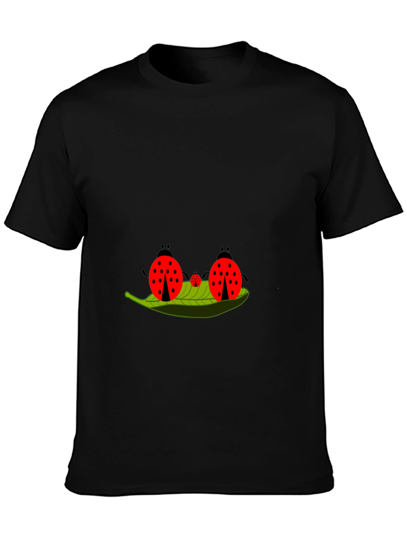 Ladybug Family Graphic Tee - Black Cotton T-Shirt