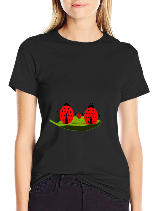 Ladybug Family Graphic Tee - Black Cotton T-Shirt