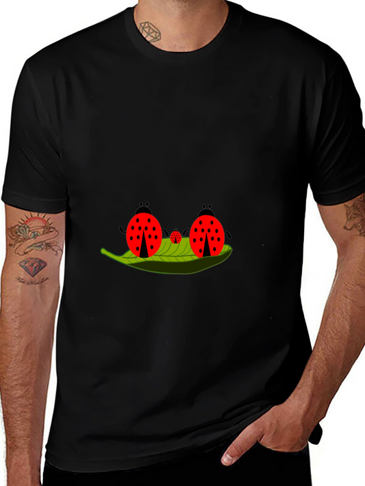 Ladybug Family Graphic Tee - Black Cotton T-Shirt