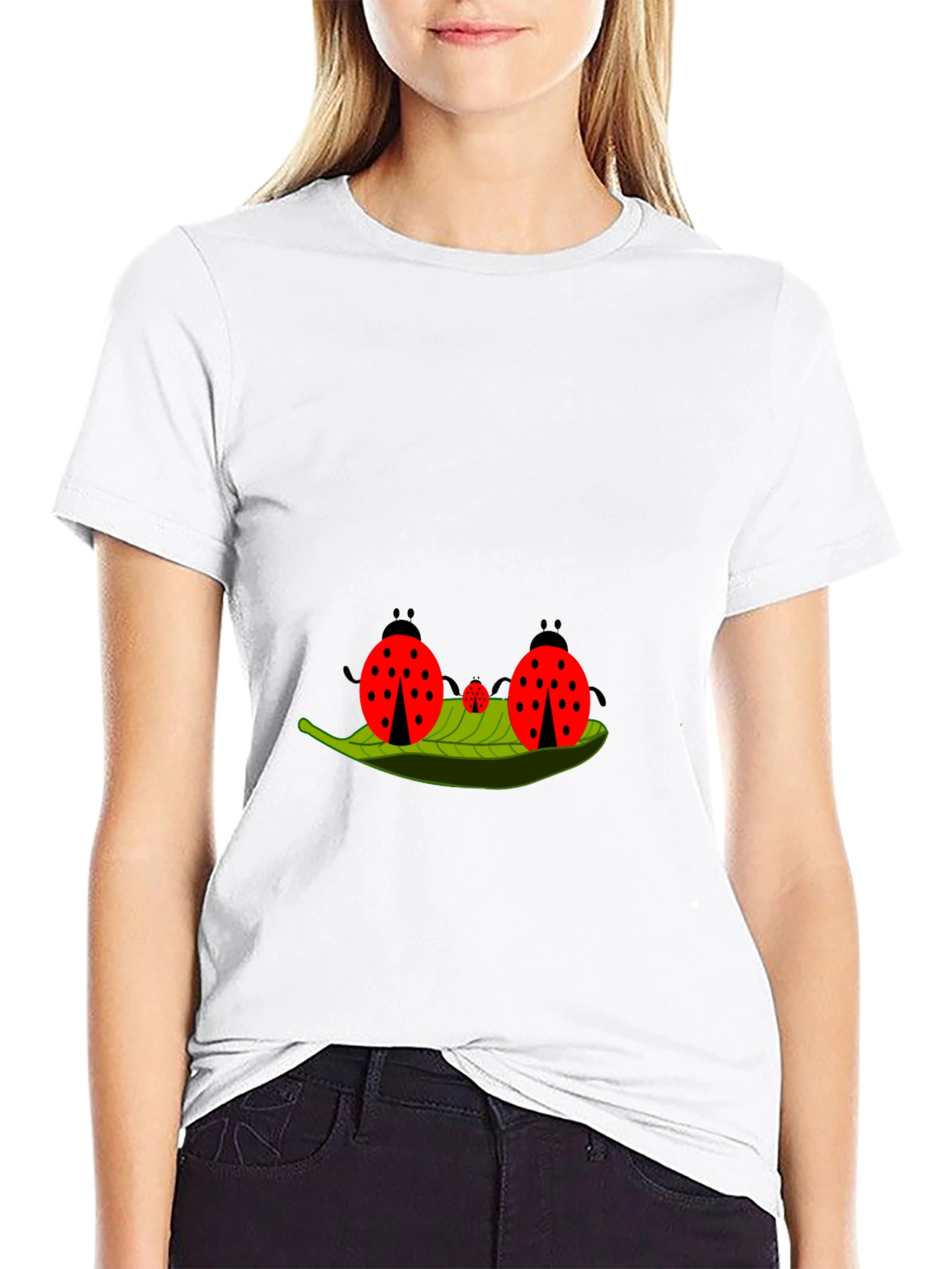 Ladybug Family Graphic Tee - Black Cotton T-Shirt