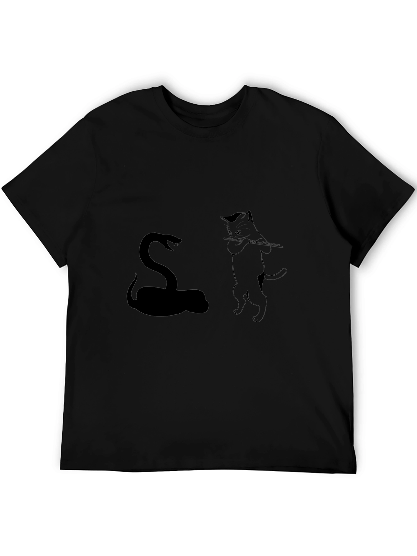 Snake Charmer Cat T-Shirt - Black Cotton Tee