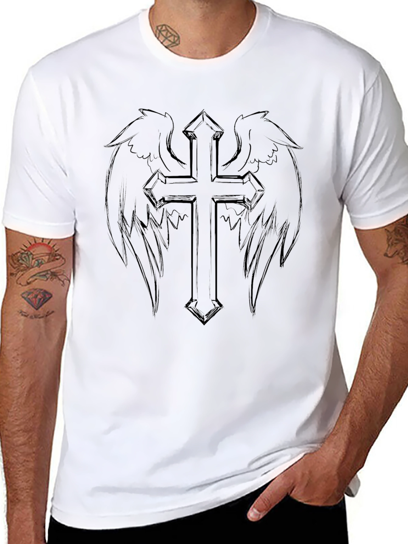 Winged Cross Graphic Black T-Shirt