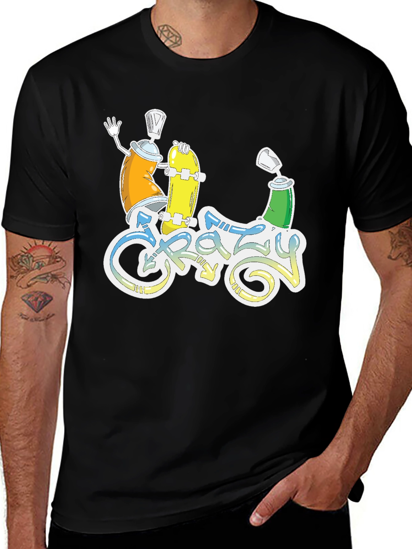 Crazy Graphic Tee - Skateboarding Spray Paint Art T-Shirt
