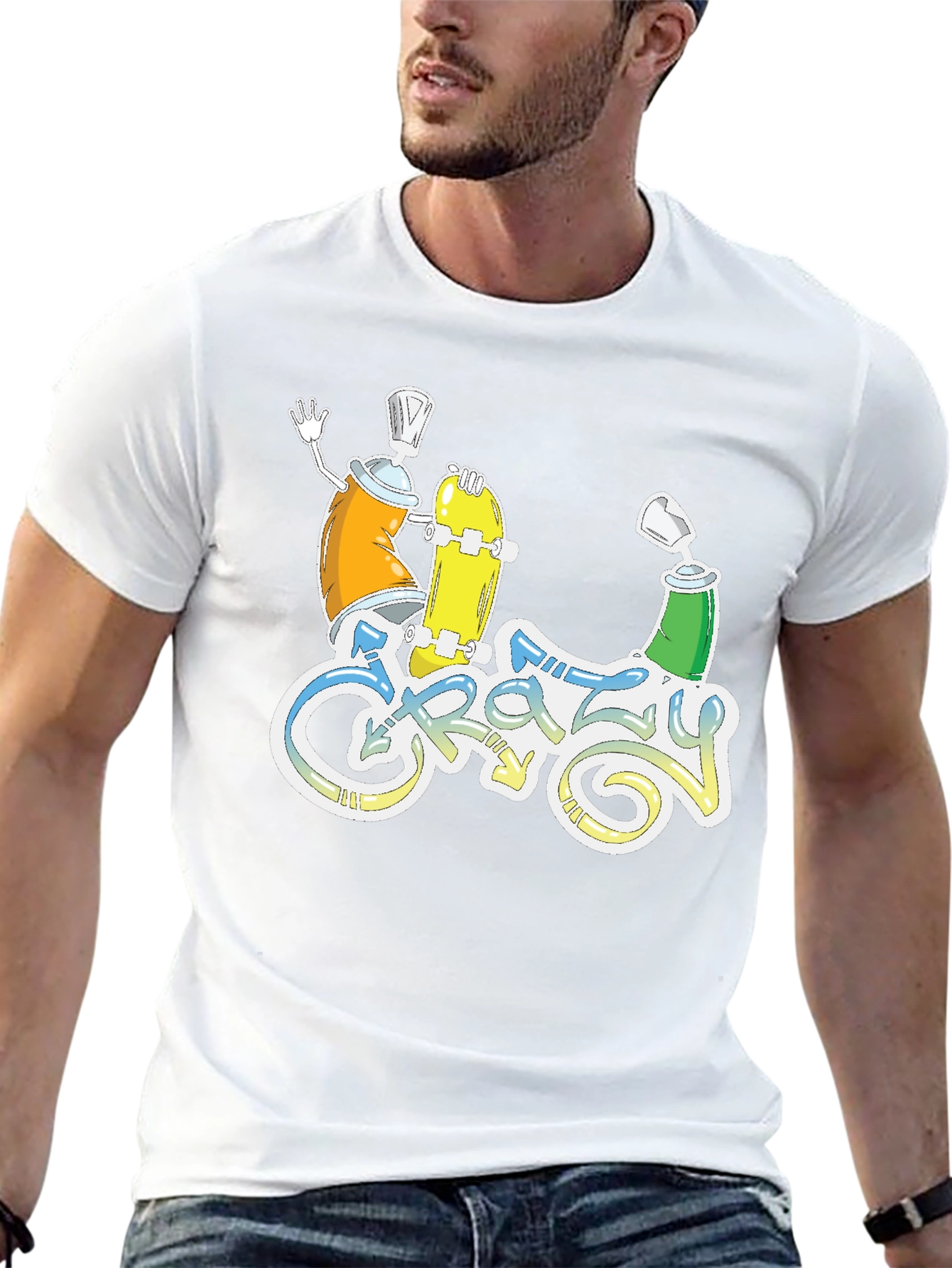 Crazy Graphic Tee - Skateboarding Spray Paint Art T-Shirt