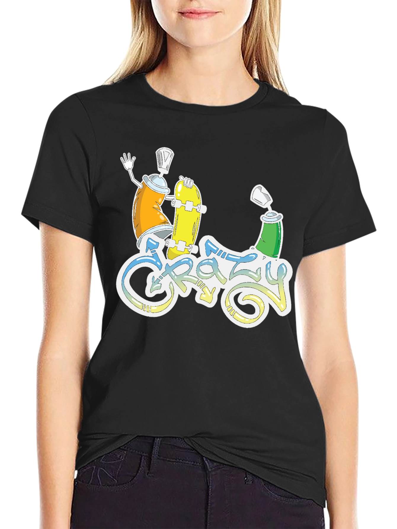 Crazy Graphic Tee - Skateboarding Spray Paint Art T-Shirt