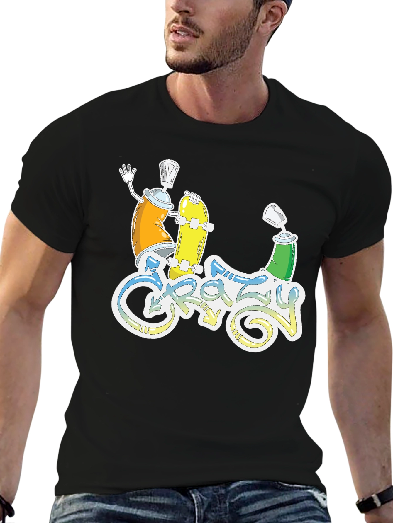 Crazy Graphic Tee - Skateboarding Spray Paint Art T-Shirt