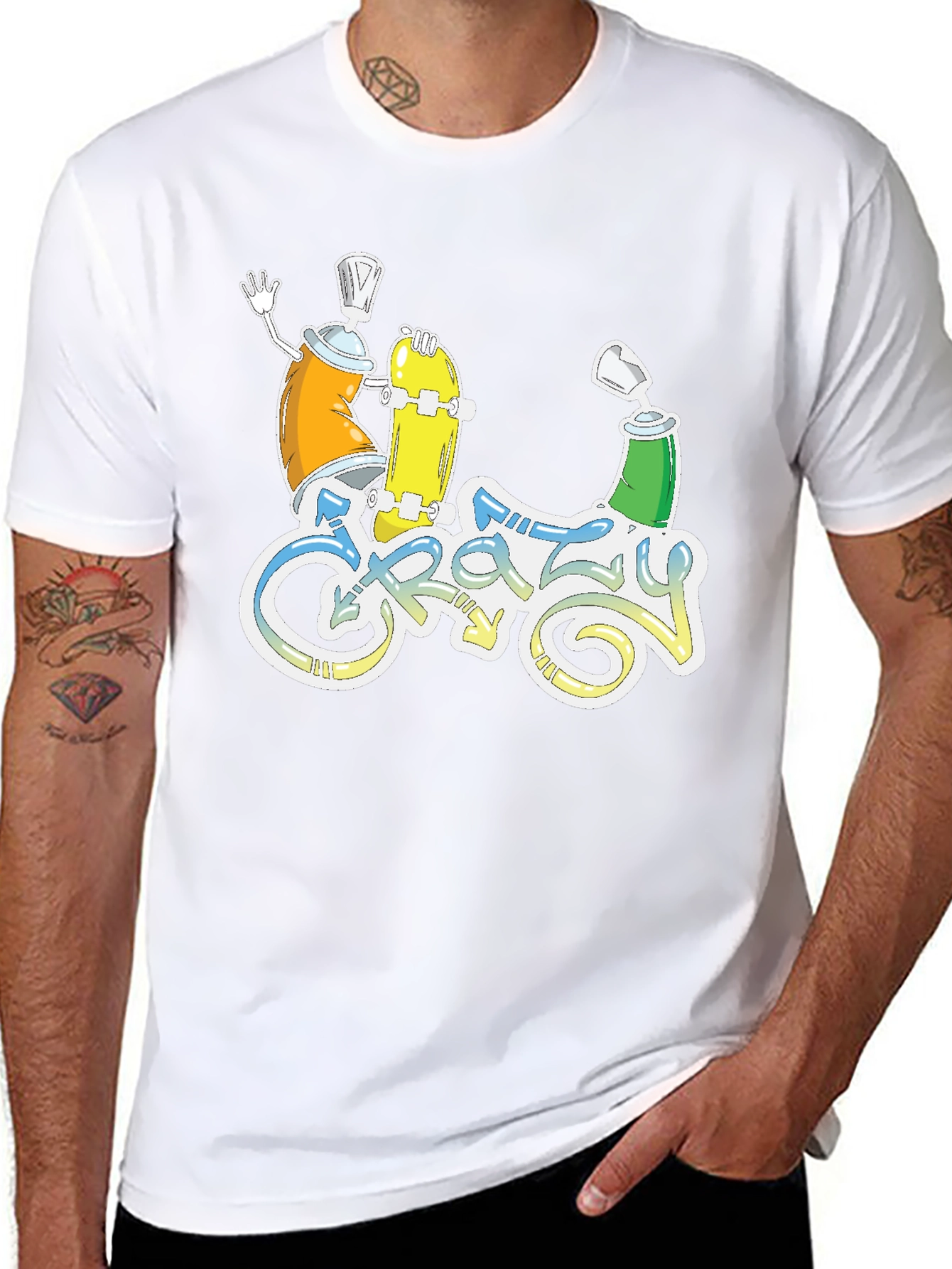 Crazy Graphic Tee - Skateboarding Spray Paint Art T-Shirt