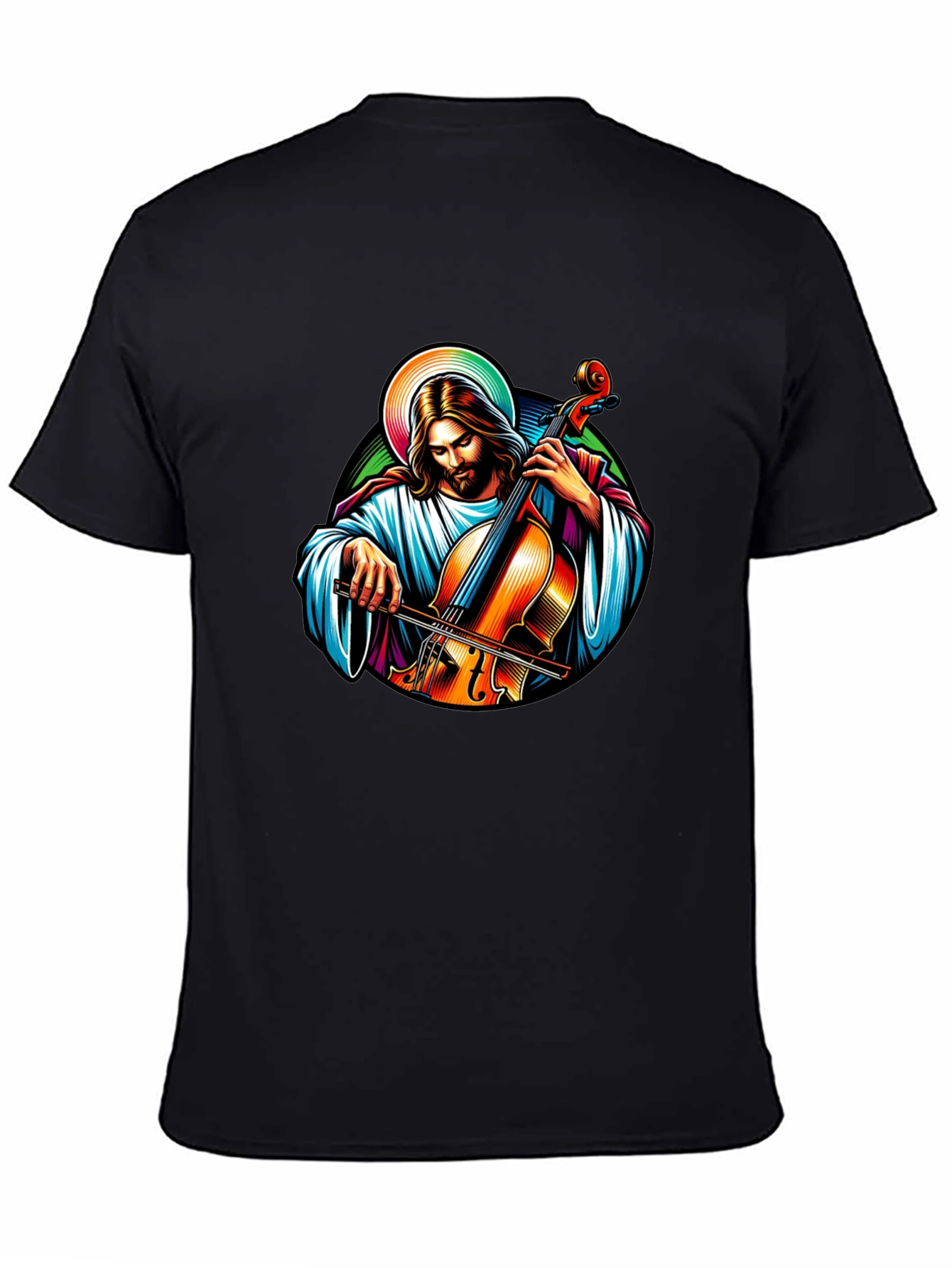 Jesus Playing Cello Black T-Shirt