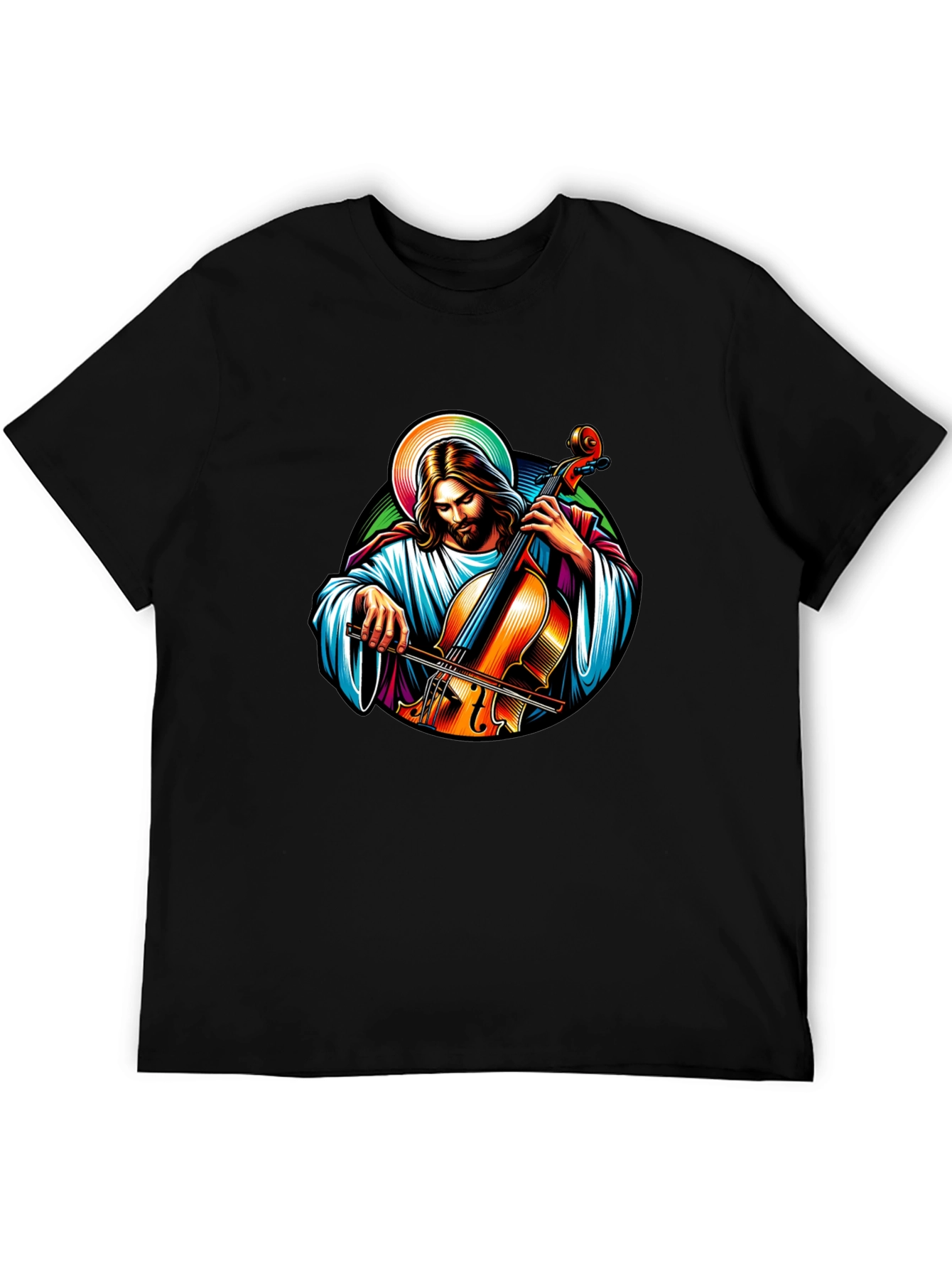 Jesus Playing Cello Black T-Shirt