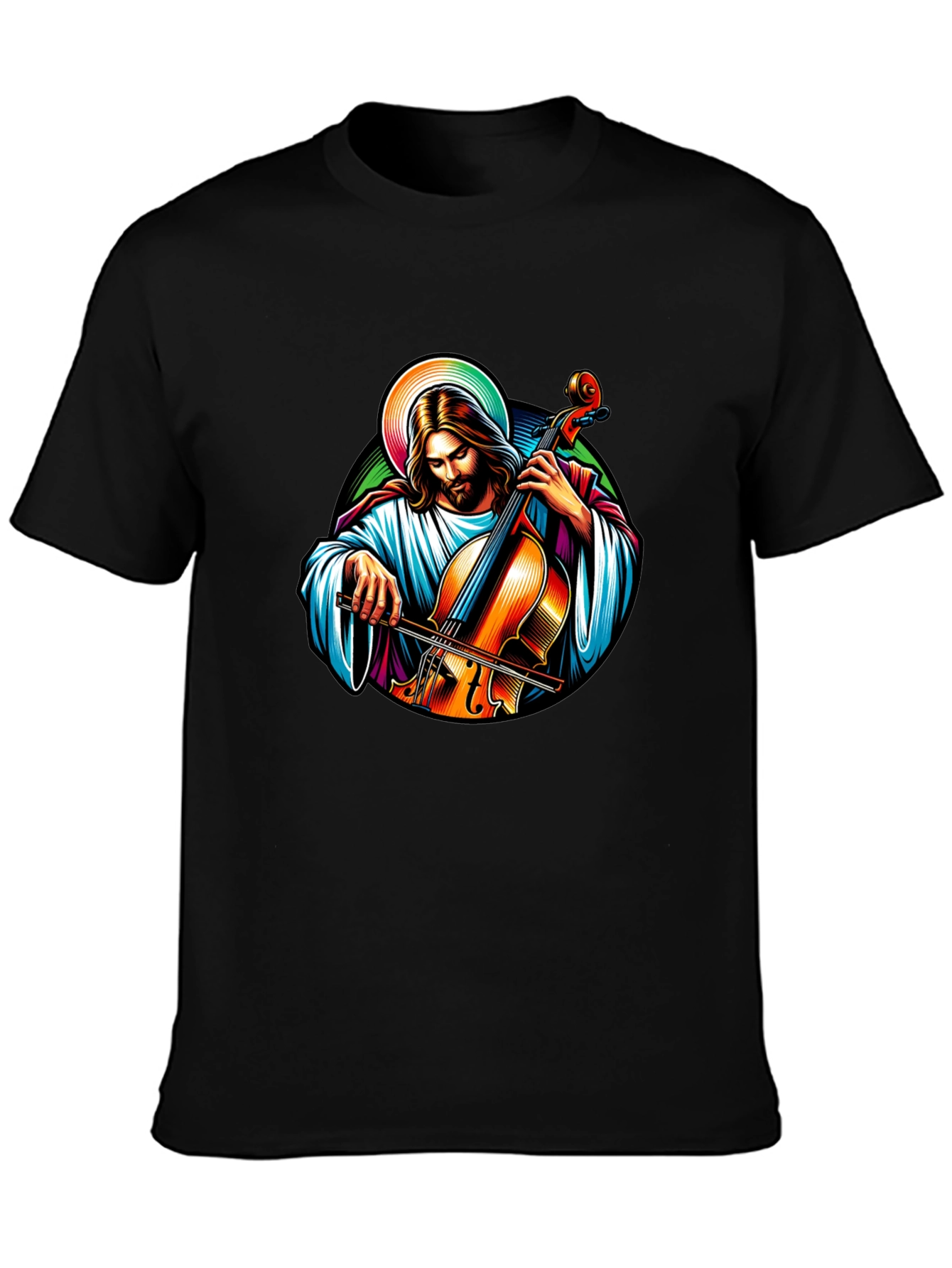 Jesus Playing Cello Black T-Shirt