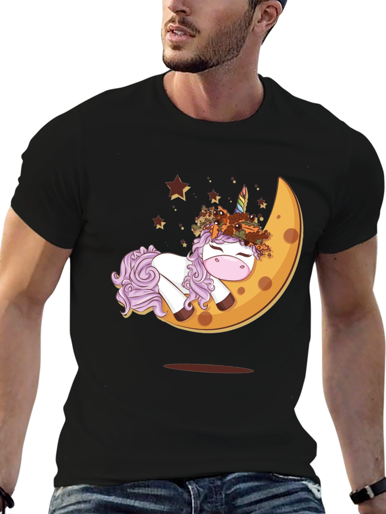 Unicorn Moon Graphic T-Shirt - Black