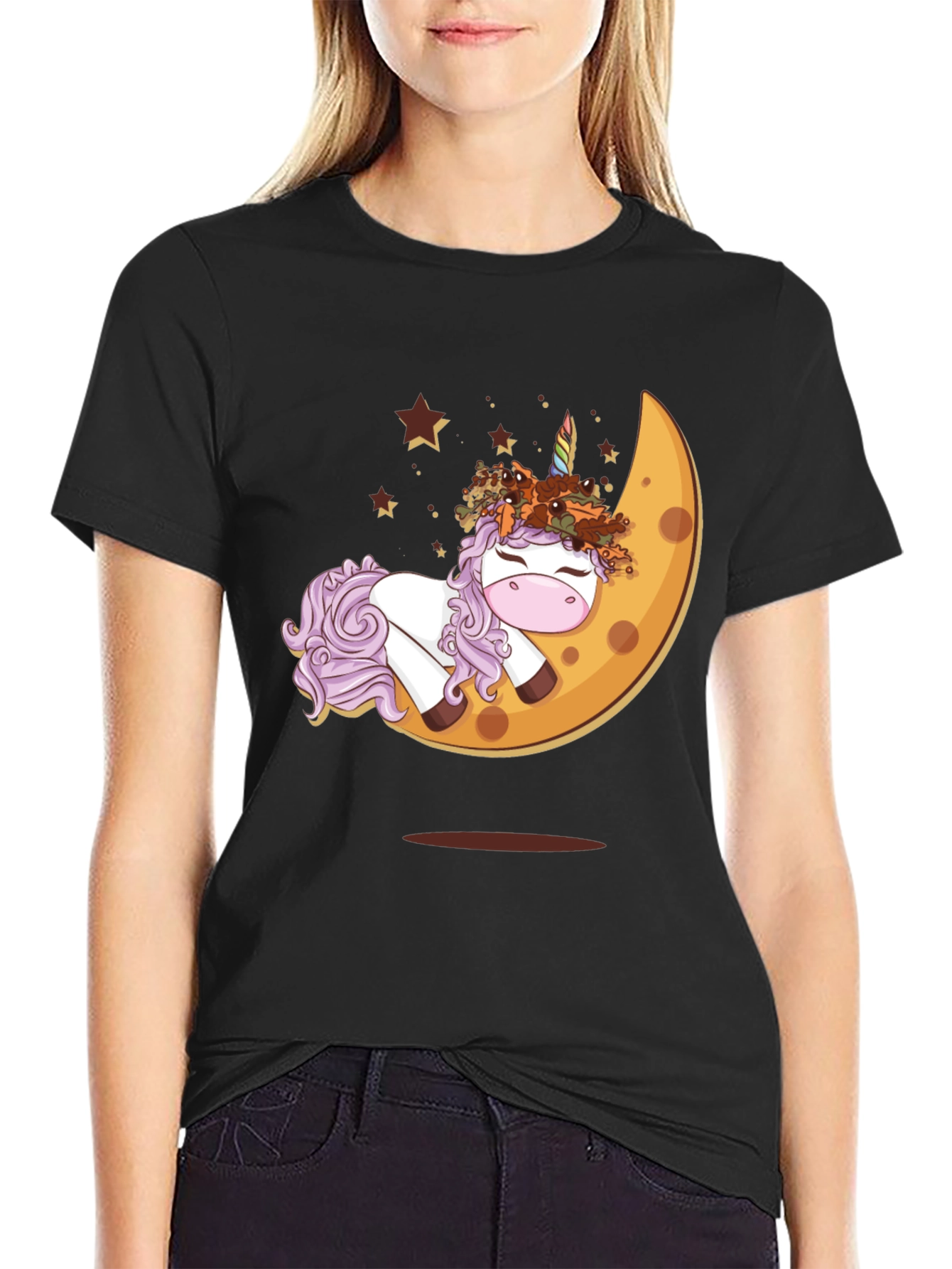 Unicorn Moon Graphic T-Shirt - Black