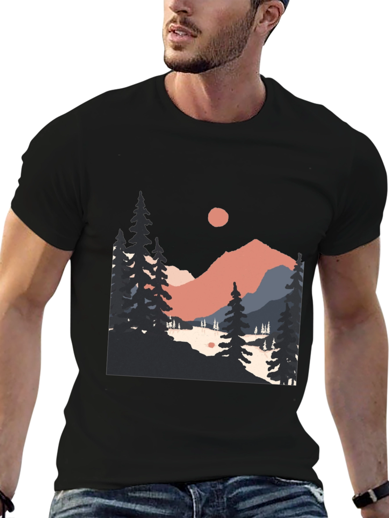 Mountain Scenery Graphic Tee - Black