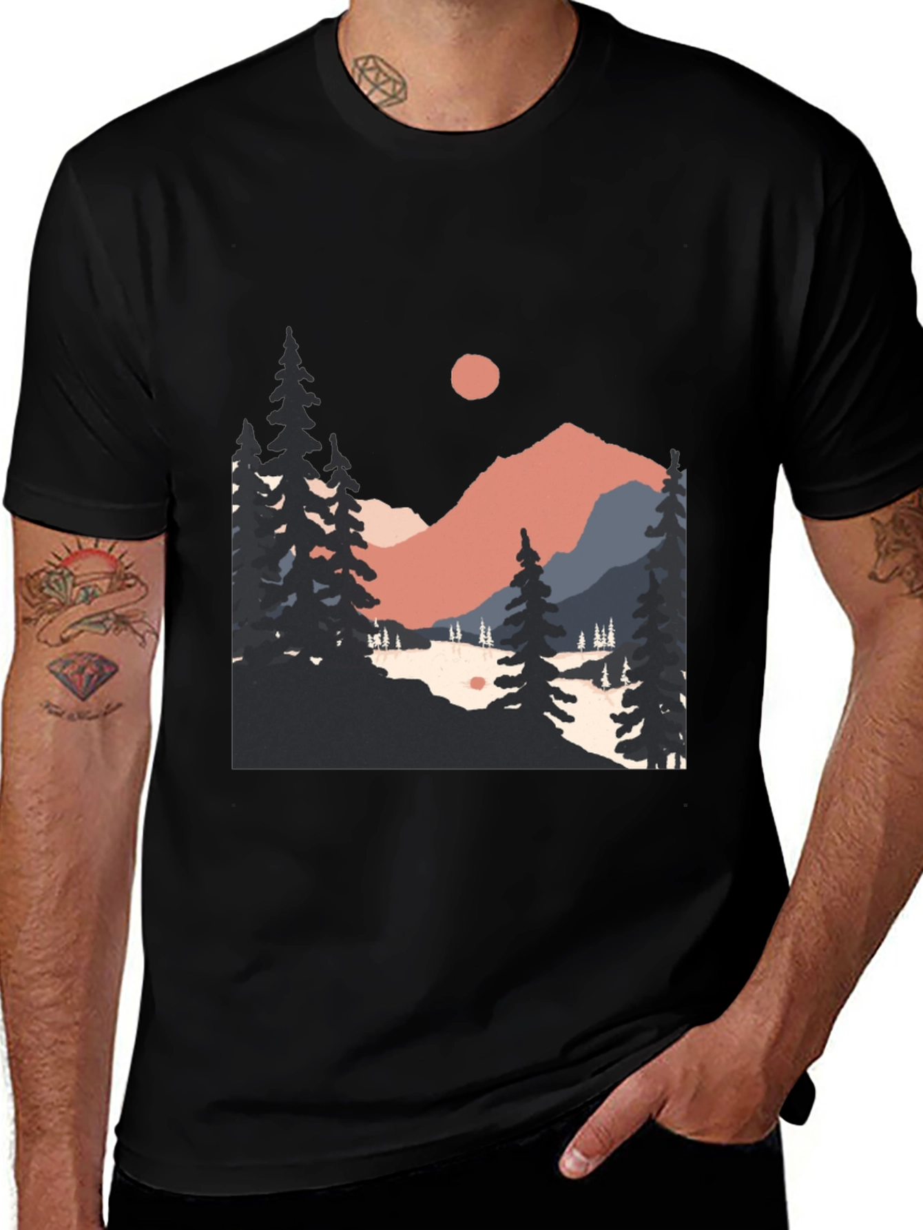Mountain Scenery Graphic Tee - Black
