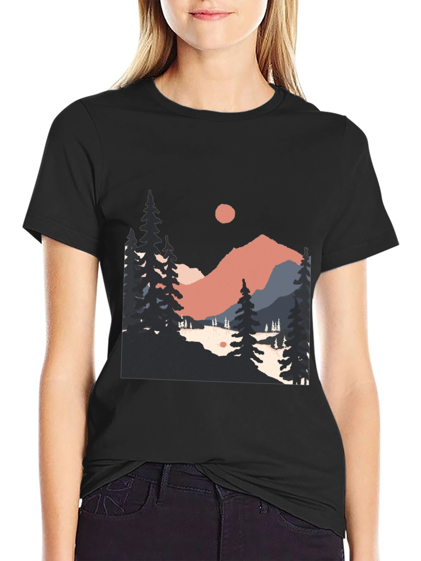 Mountain Scenery Graphic Tee - Black