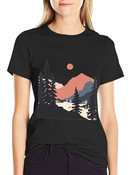 Mountain Scenery Graphic Tee - Black
