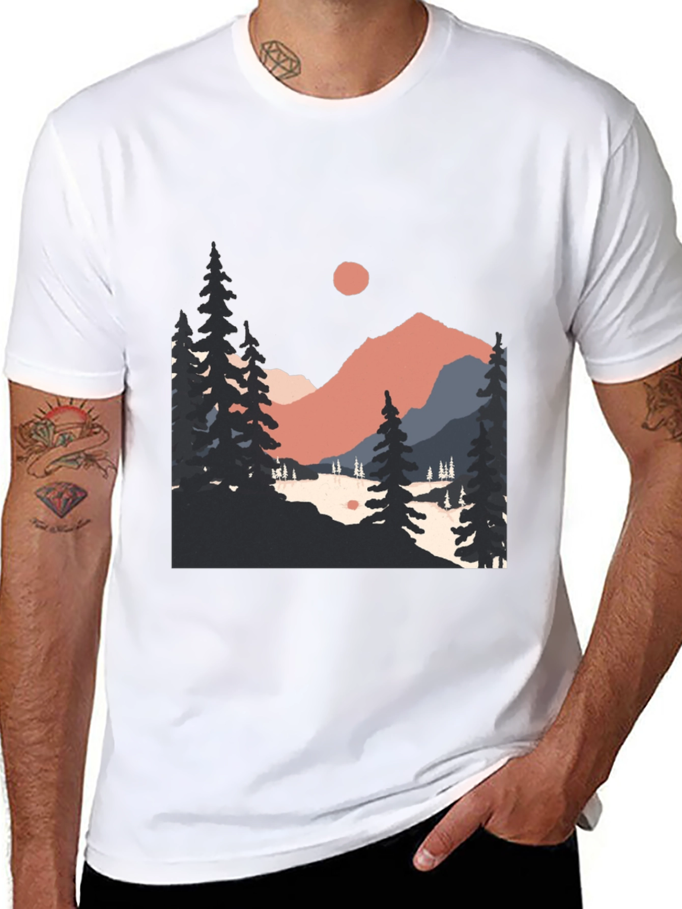 Mountain Scenery Graphic Tee - Black