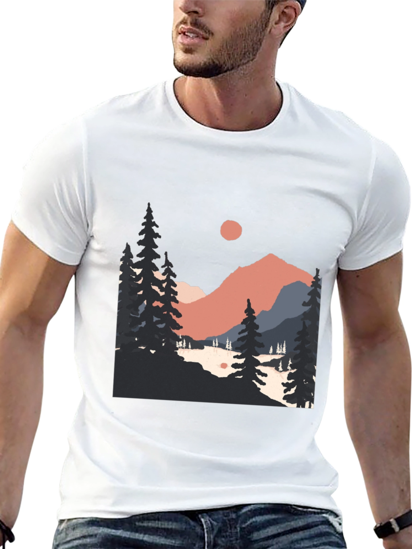 Mountain Scenery Graphic Tee - Black