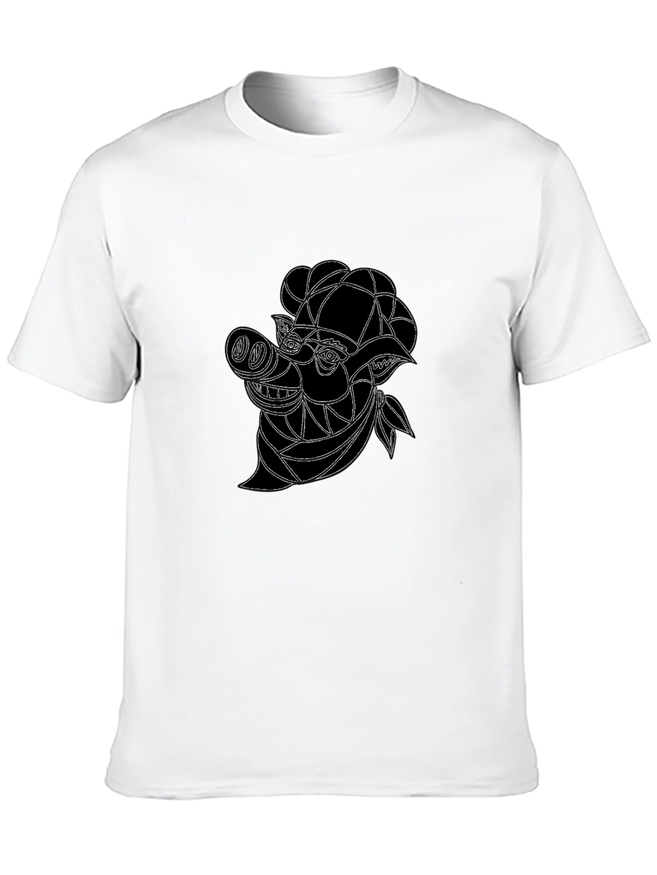 Abstract Pig Graphic Tee - Black Cotton Blend
