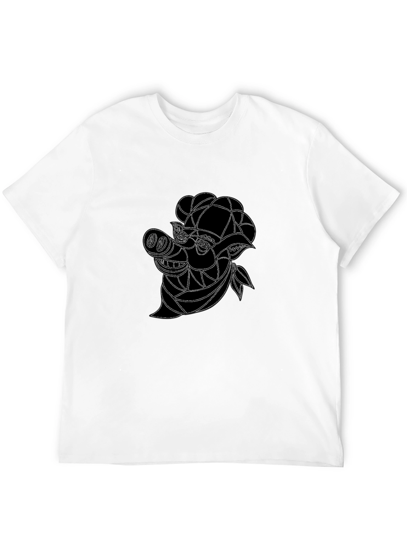 Abstract Pig Graphic Tee - Black Cotton Blend