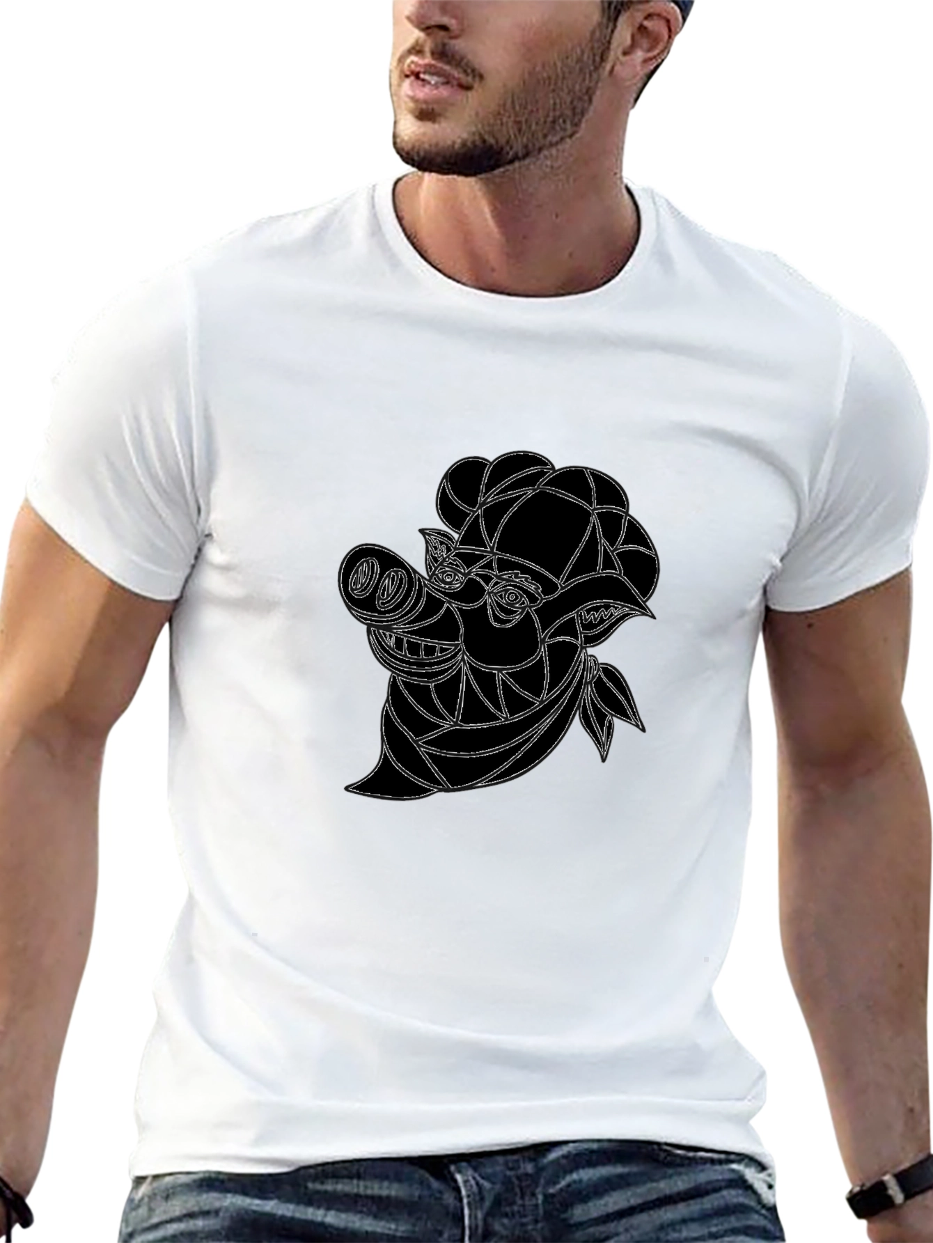 Abstract Pig Graphic Tee - Black Cotton Blend