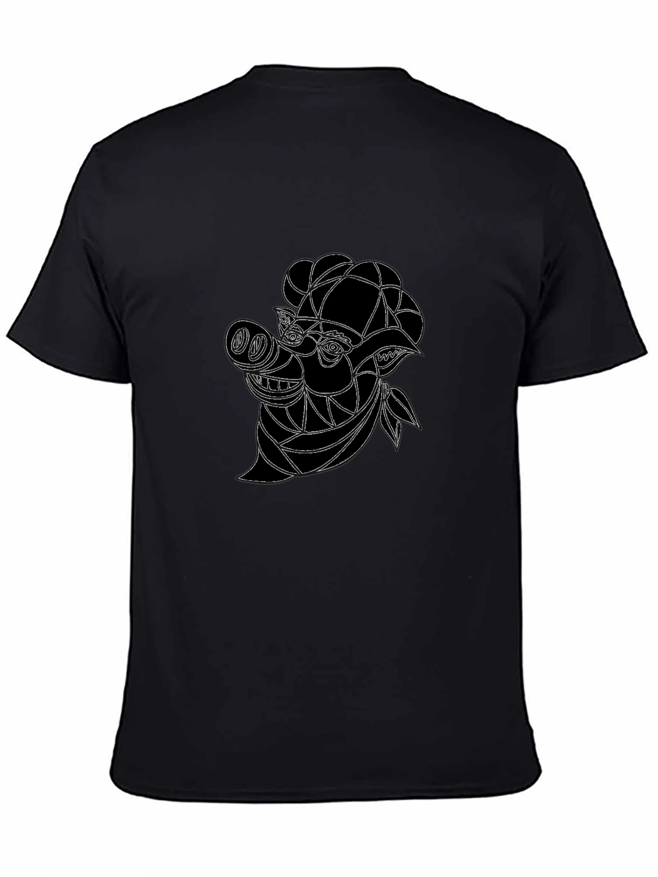 Abstract Pig Graphic Tee - Black Cotton Blend