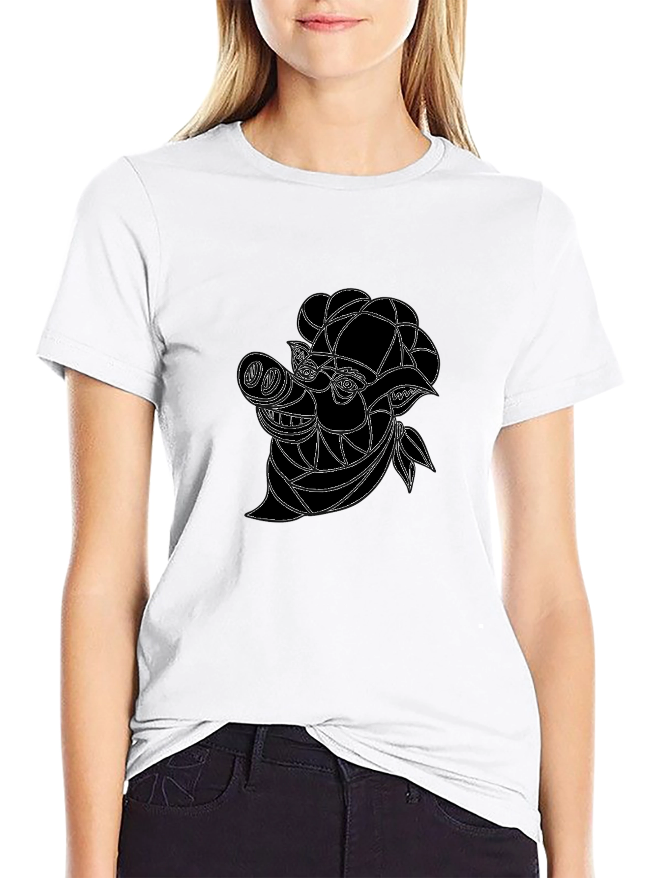 Abstract Pig Graphic Tee - Black Cotton Blend