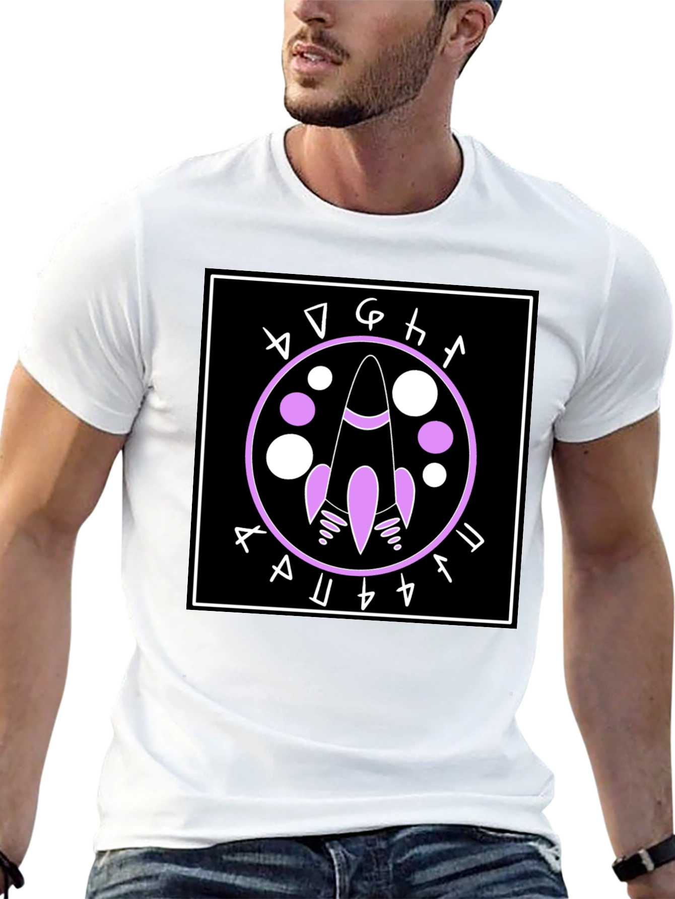 Rocket Symbol Graphic Tee - Black Cotton Casual Shirt
