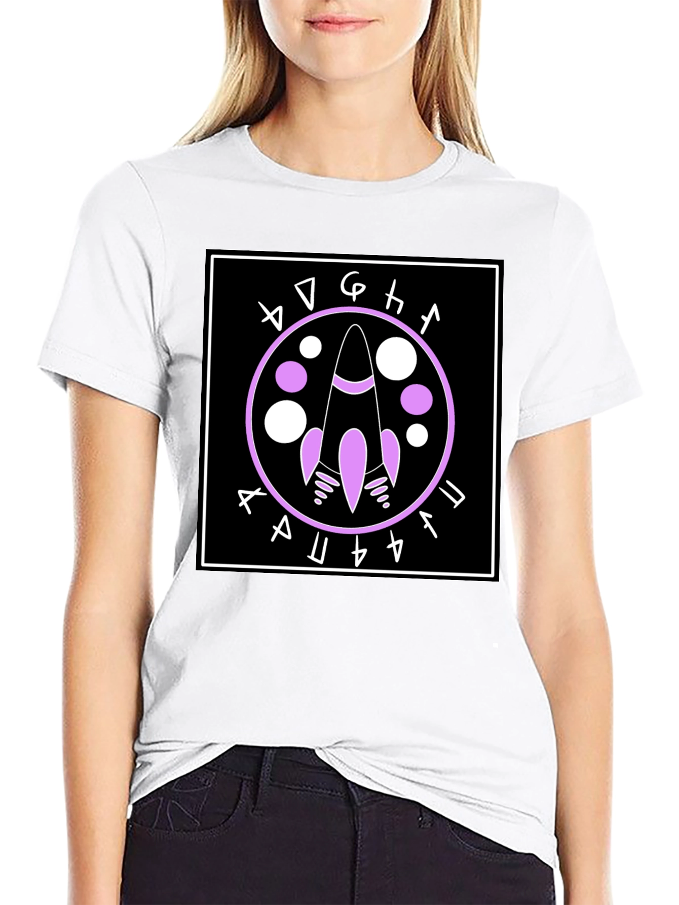 Rocket Symbol Graphic Tee - Black Cotton Casual Shirt