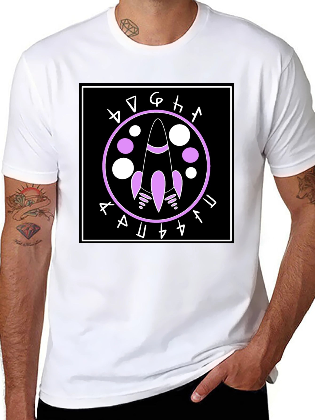 Rocket Symbol Graphic Tee - Black Cotton Casual Shirt
