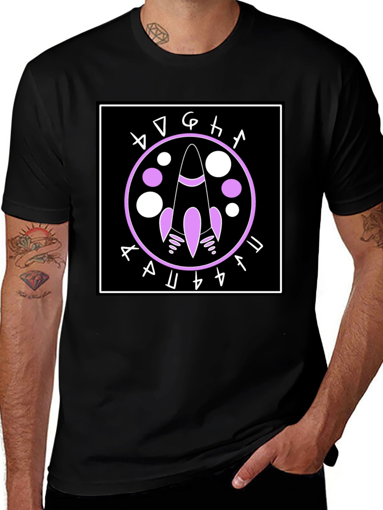 Rocket Symbol Graphic Tee - Black Cotton Casual Shirt
